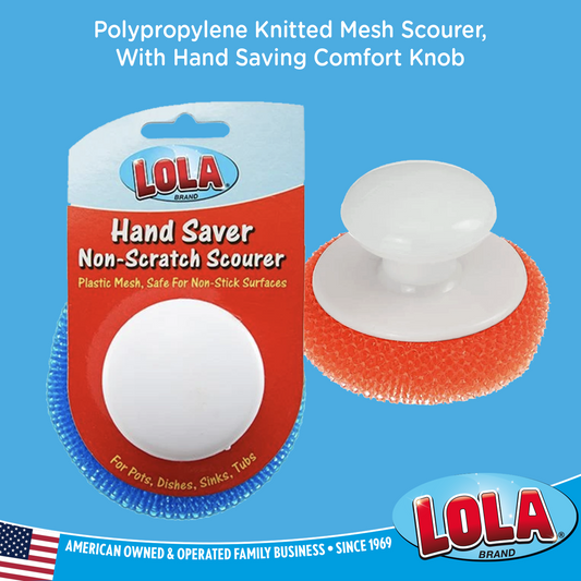 Plastic Mesh Scourer with Hand Saver Knob, won't scratch
