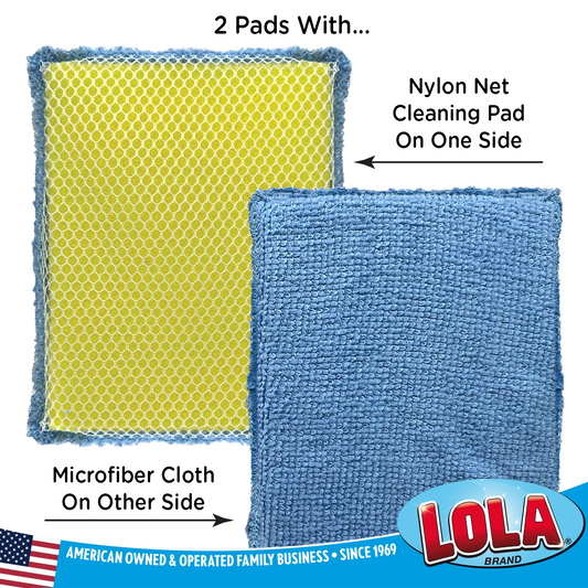 Lola Products Microfiber & Nylon Net Sponges: 2 Dual Sided Nylon Net Sponge Pads, Non-Scratch and 2-Sided Cleaning Sponge Pads, 4 Pack Combo
