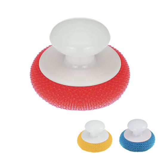 Plastic Mesh Scourer with Hand Saver Knob, won't scratch