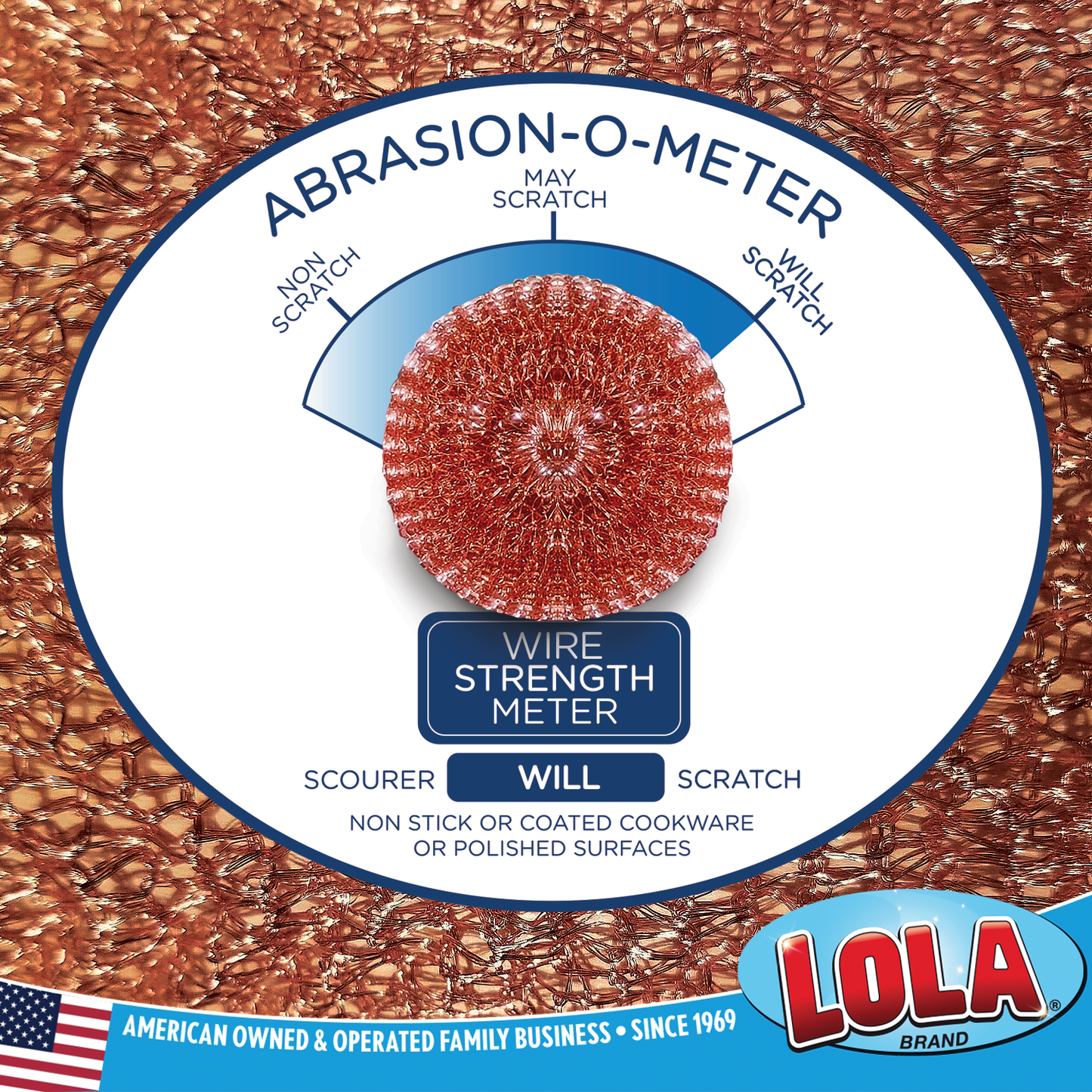 Copper Mesh Scourer, size 3.5" x 3.5" x 1.25", for Heavy Duty Jobs