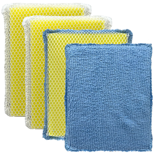 Lola Products Microfiber & Nylon Net Sponges: 2 Dual Sided Nylon Net Sponge Pads, Non-Scratch and 2-Sided Cleaning Sponge Pads, 4 Pack Combo
