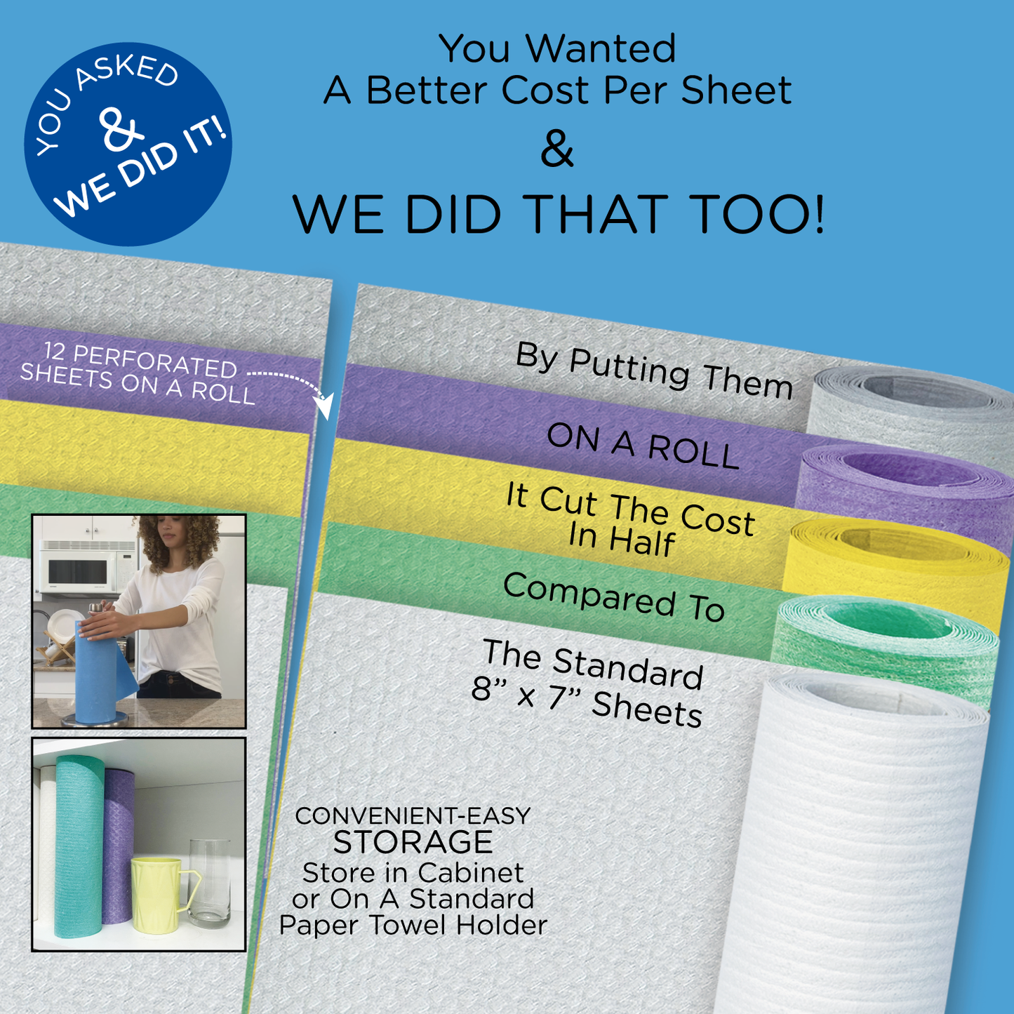 Swedish Dish Cloths "On a Roll", Reusable & Biodegradable Paper Towels